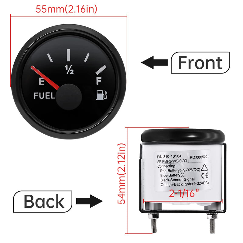 ARTILAURA 0-90 ohm Fuel Gauge Marine Fuel Gauge Boat Fuel Level Gauge Gas Fuel Tank Meter Gauge for Universal AUTO Car Boat Truck Vehicle RV Black