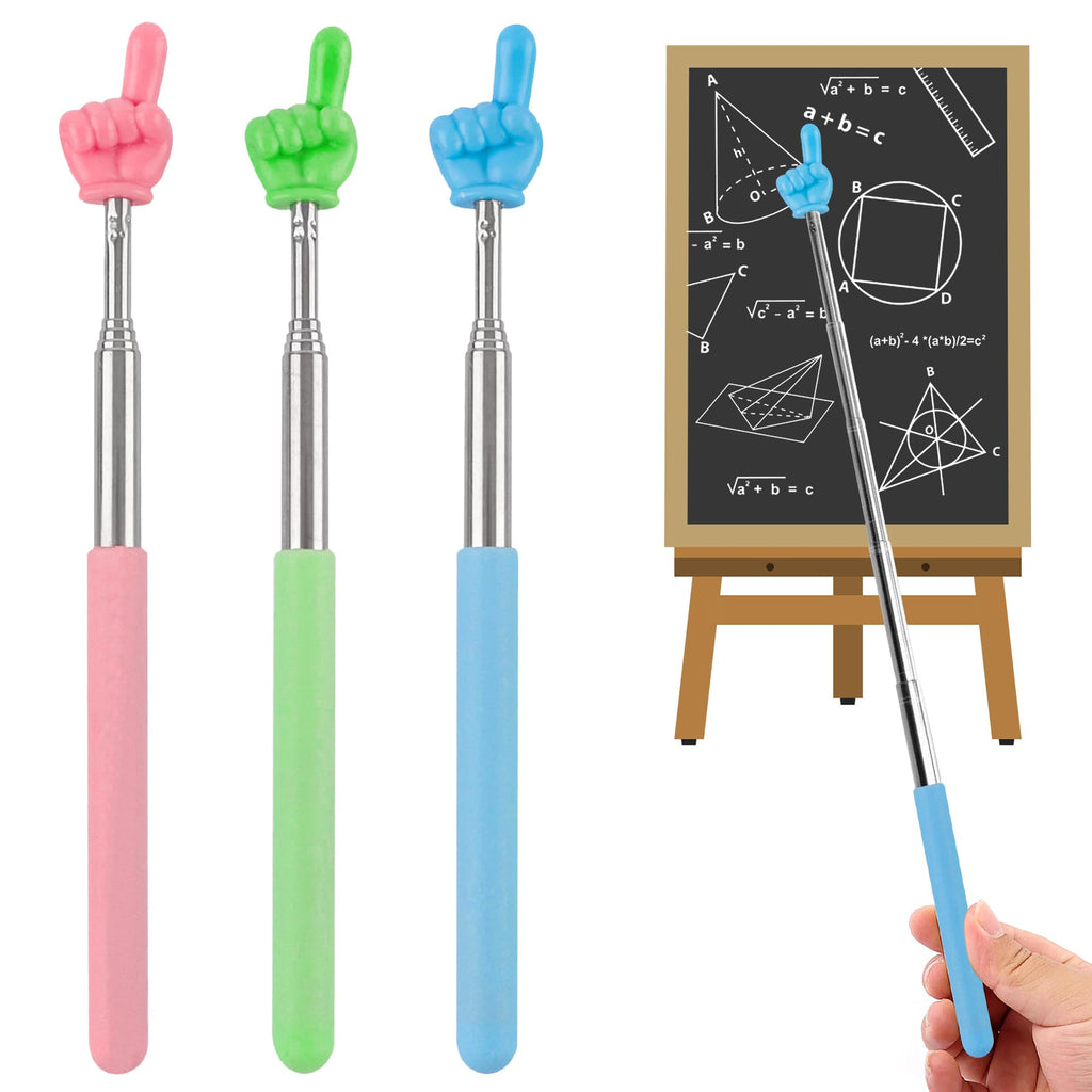 3 Pack Retractable Pointer Stick for Classroom, Extendable Pointing Stick, Ideal for Teachers, Kids Reading, Telescoping Hand Pointer in Blue, Pink, Green Blue+Pink+Green