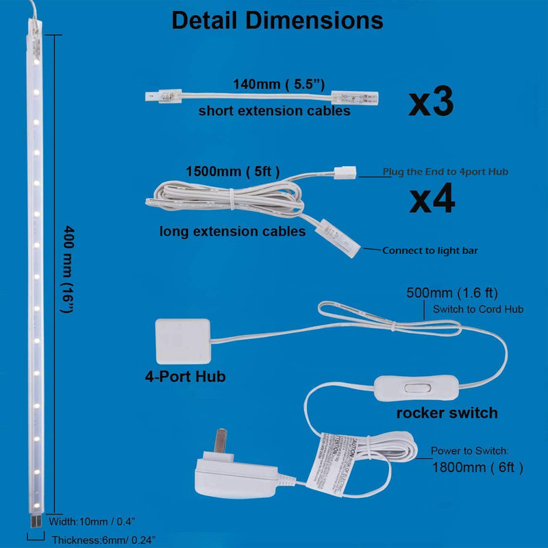 Cefrank LED Display Light Bars - 4X 16inch Linkable Slim Light Strip Kit - Series + Parallel Connection - Plug n Play - Soft Warm White 3000K Warm White (3000K)