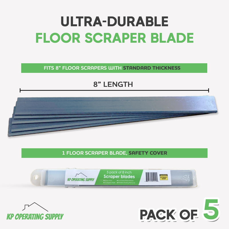 8" Replacement Floor Scraper Blades 5 -Pack - Angled Demolition Scraper Blades for Efficient Flooring Removal and Demolition Razors - Compatible with Telescoping Floor Scrape - by KP Operating Supply Pack of 5