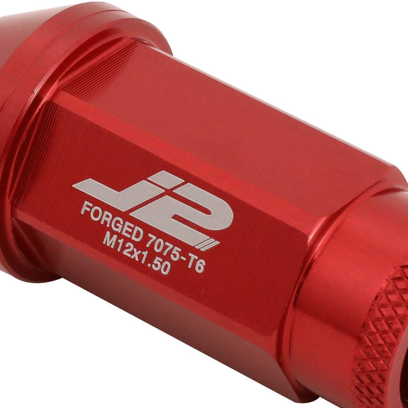 J2 Engineering LN-T7-013-15-RD Red 7075 Aluminum M12X1.5 20Pcs L: 50mm Open End Lug Nut w/Socket Adapter 1.5-Inch