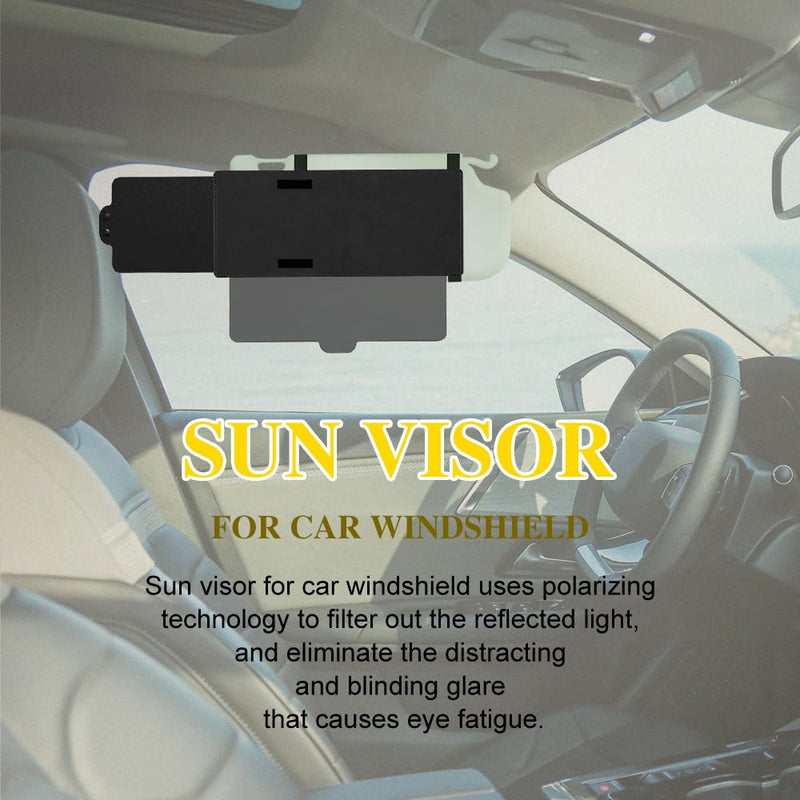 Polarized Car Sun Visor Extension with PC Lens and Side Sunshade, Anti-Glare Windshield Visor - Universal for Most Cars (Black) Black