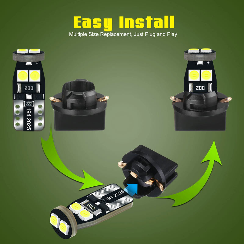 12V White T10 W5W 158 168 194 2825 Instrument Cluster Light LED Bulb Replacement For Dashboard Dash Panel Gauge Indicator Lamp with Socket Cross PC168 PC175 PC194 PC195 PC160 PC161 PC195NA