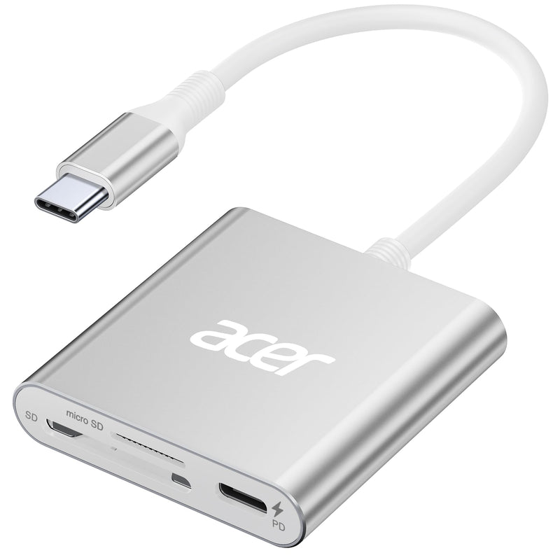 Acer UHS-II USB C SD Card Reader with 100W PD Port, 3-in-1 Type-C SD 4.0 Memory Card Reader Adapter for MicroSD SDXC SDHC MMC RS-MMC UHS-II & UHS-I Cards for iPhone 15, Macbook, Tablet, Camera(Silver) Silver