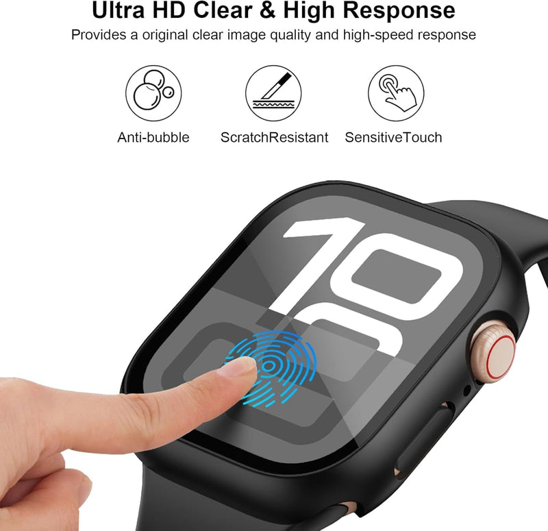 4 Pack Hard Case for Apple Watch Screen Protector Compatible with Apple Watch 40mm SE 3/2nd/Series 6/5/4 with Tempered Glass Screen Protector, Full Coverage Anti-Scratch Plated PC Cover Case Black/Gold/Silver/Transparent 40mm Series 4/5/6/SE/SE 2nd