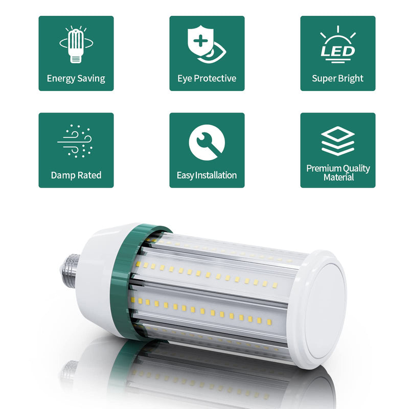 5000LM LED Corn Light Bulb, Energy Efficient 38W (300W Equivalent) LED COB Light 5000K Daylight for Large Area Garage Barn Workshop Yard High Bay E26 Standard Base (2 Pack) 2 Count (Pack of 1) 5000lm