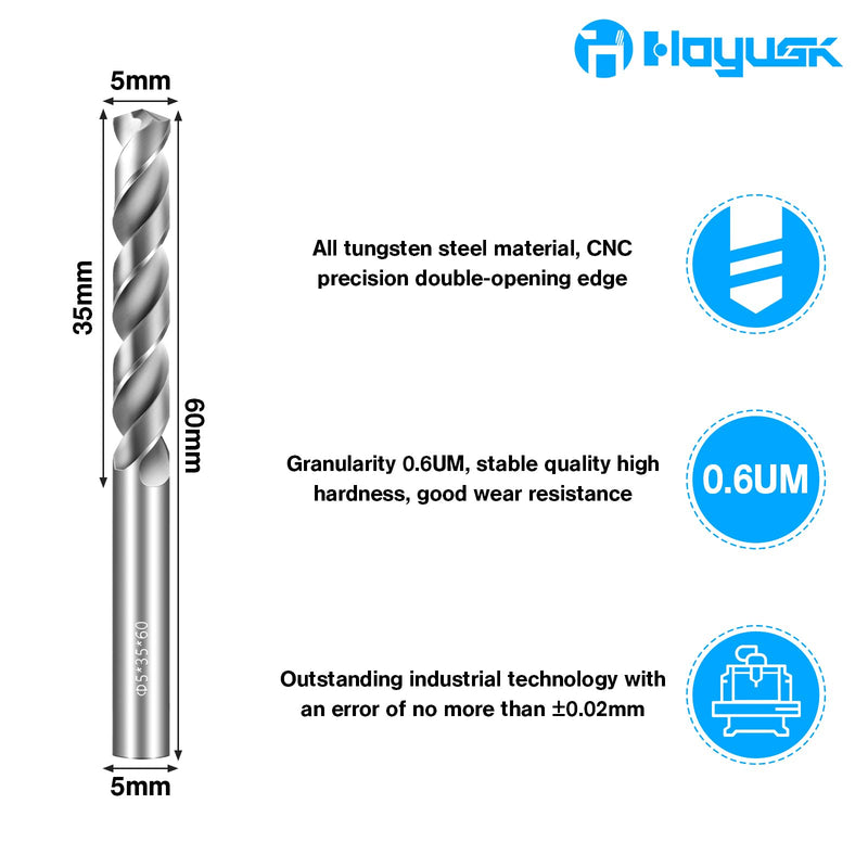 5mm Drill Bits Solid Carbide Drill Bits, Metric Drill Bit Set, Tungsten Carbide Drill Bit Set for Stainless Steel Hardened Steel Cast Iron Alloy Copper, 2 Pcs 5mm