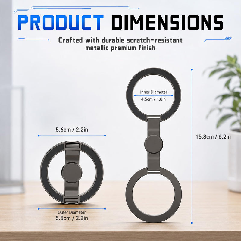Magnetic Phone Stand Fidget Spinner,Dual Sided Magnet Rings Phone Holder | 2-in-1 Foldable Phone Holder with Dual Magnetic Rings,360°Rotation 270°Flip,Strong Adhesion Phone Grip Stand(1PC) Black