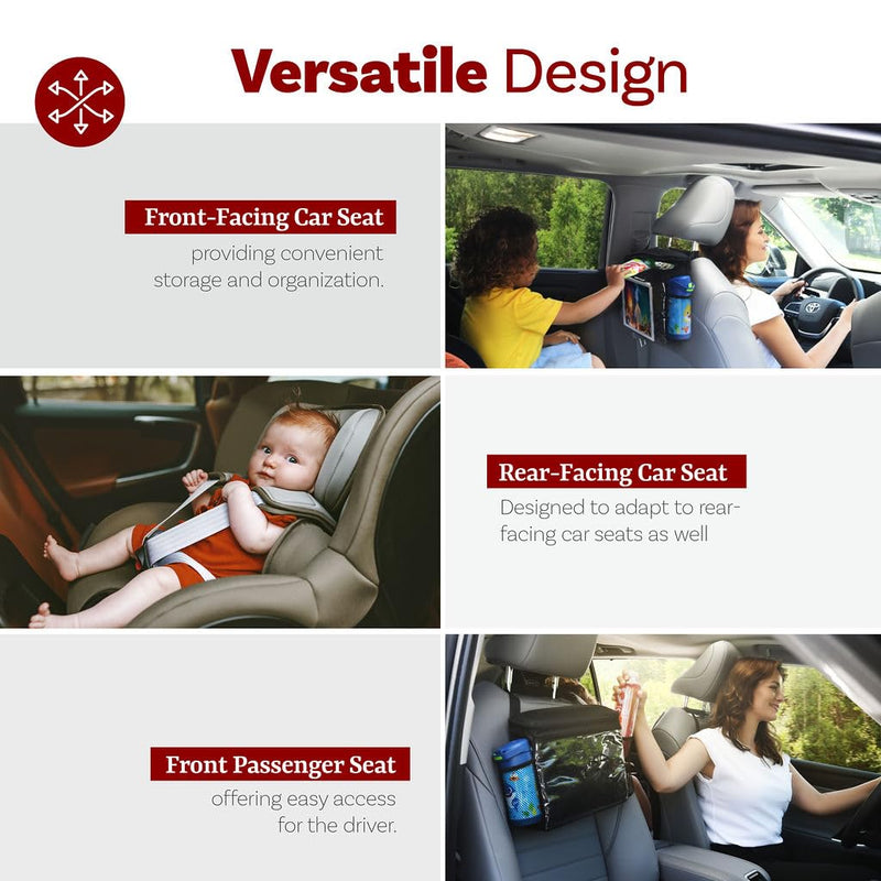 lebogner Insulated Car Seat Back Organizer + iPad And Tablet Holder, Auto Driver Or Passenger Accessories Organizer, Vehicle Front Seat Caddy, Personal Travel Cooler Storage Bag For Adults & Kids Black