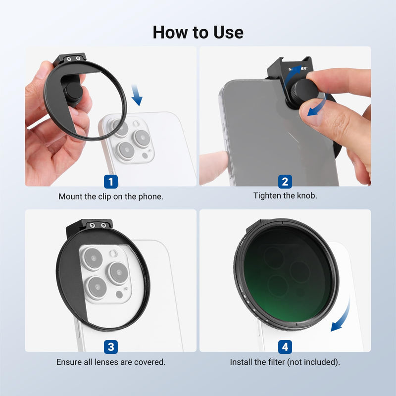 NEEWER 67mm Phone Filter Clip, Cold Shoe Mount Lens Filter Clamp Mobile Photography Accessories, Compatible with iPhone 17 Pro Max 16 Pro Max Air 17e 16e Android Samsung S26 Ultra, LA009