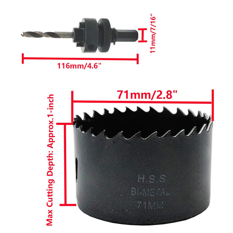 Hole Saw Blade with Arbor for Steel Plywood 71mm/2.8" Cutting Dia (Pack of 2) 8-1/2"/216mm (Pack of 2)