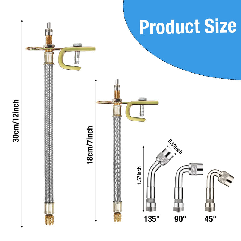 10 Pieces Stainless Steel Dually Valve Stem Extension, Includes 4 Pieces Dual Tire Valve Extension 6 Pieces Valve Extender Adaptor for Most Cars Truck RV (7.1 Inches, 11.8 Inches) Style#1