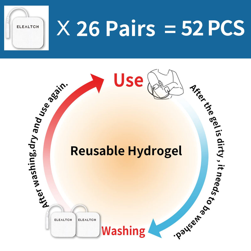  [AUSTRALIA] - TENS Unit Pads 2"X2" 52PCS 3rd Gen Upgraded Adhesive Latex-Free Reusable Non-irritating Suitable for Muscle Stimulation Electrotherapy Compatible with AUVON TENS 7000 Electrode,Replacement