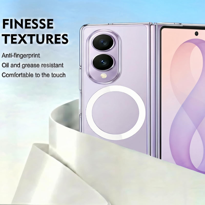 Magnetic for Galaxy Z Fold 8 Case Clear with Hinge Protection & Screen Protector, Compatible with MagSafe, Slim Fit Lightweight Hard PC Transparent Bumper Cover Shockproof Non-Slip (Clear)