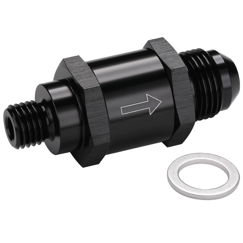 M12x1.5 Metric to 8AN Male Non Return One Way EFI Inline Check Valve Fitting Aluminum Black 8AN - M12x1.5
