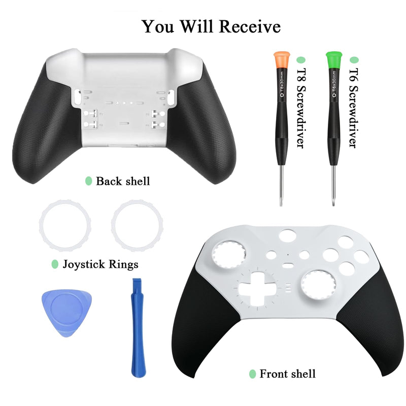 White Elite 2 Front & Back Housing Shell Replacement Kit Compatible for Xbox Elite Series 2 Controller, with Elite 2 Housing Shell Replacement, 2 Rings & Repair Tools White