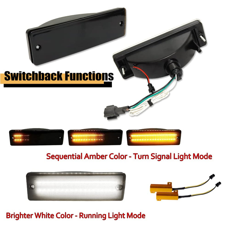 GTINTHEBOX For 1988-1997 Nissan Hardbody PickUp, 1988-1995 Nissan Pathfinder Front Bumper Turn Signal DRL Daytime Running Light Smoked Lens Amber/White LED Lamp