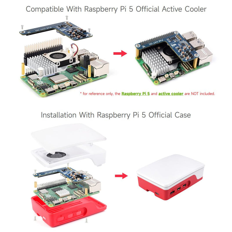 Waveshare 2PCS PoE HAT (G), Compatible with Raspberry Pi 5, 5V 5A Output, Stable Performance, Supports 802.3af/at Network Standard, Power Over Ethernet HAT (G), Suitable for RPi 5 Official Case