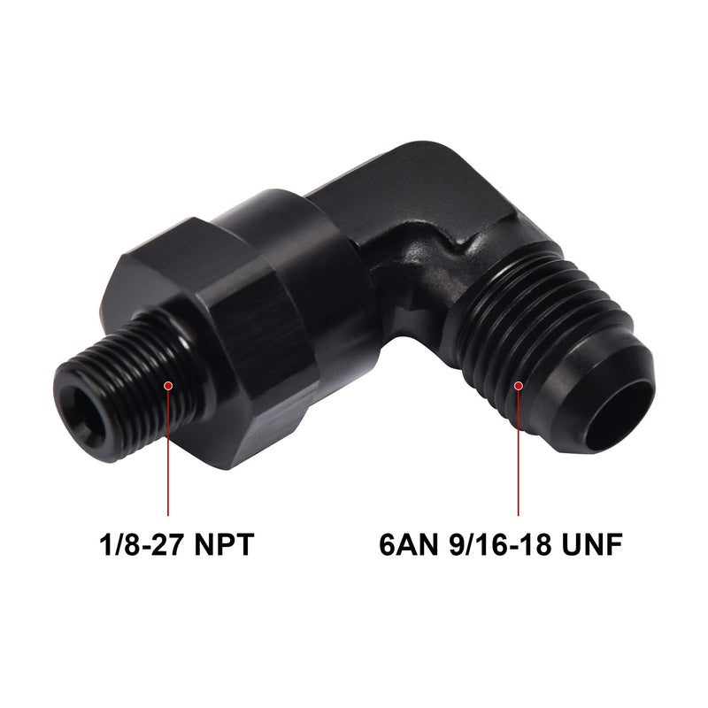 EVIL ENERGY 6AN Male Flare to 1/8" NPT 90 Degree Swivel Fitting Adapter Aluminum Black 6AN to 1/8"NPT