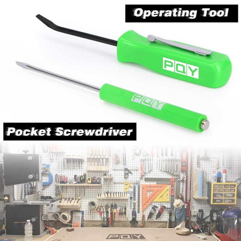 Pocket Magnetic Screwdriver Slotted Head With Magnet Top + Mini Pry Bar Set Green