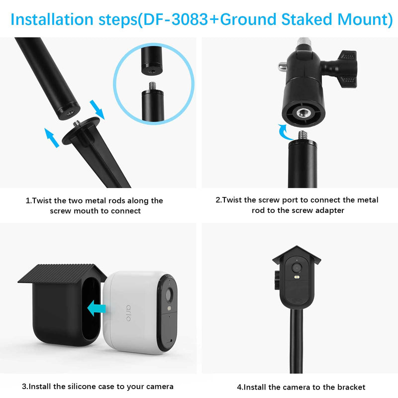 Security Camera Ground Stake Heavy Duty Stand Mount with Silicone Skin Cover for Arlo Essential XL Camera (2nd Gen) Outdoor Security Camera Adjustable Bracket（Black）