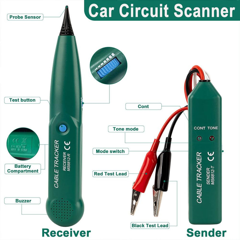 Tone Generator and Probe kit, Automotive Electrical Wire Tracer, Dead Circuit Tracer, Continuity Tester Open Finder for Diyer, Beginners, RJ45 Network RJ11 Telephone Line Tester