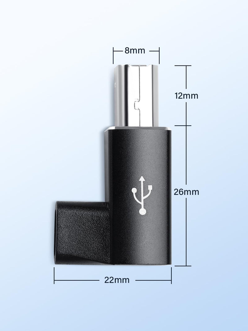 90 Degree USB C Female to USB B Male MIDI Converter,Support Data Sync Compatible with Printer, Scanner, Electric Piano, MIDI Keyboard (2-Pack)