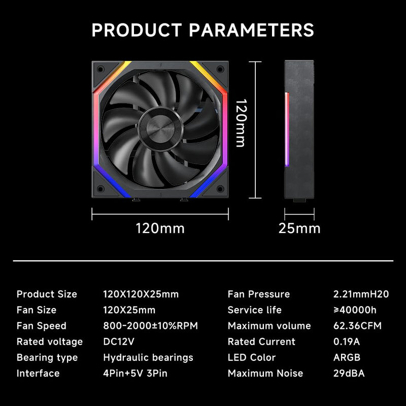 Jungle Leopard Galaxy 120mm PC Reverse Blade Case Fans, ARGB and PWM Cooling Fan PC, Axle Core Double Ring CD Pattern Module Computer Fans, Daisy-Chain 5V RGB Fan (Black 3 Pack) Black Reverse