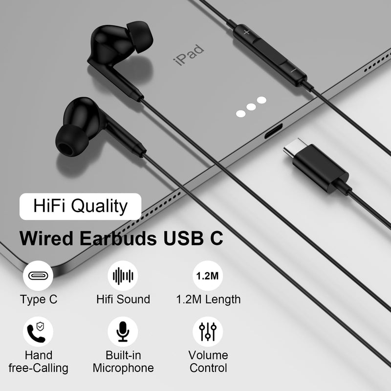 Samsung Wired Earbuds Ear Buds for Galaxy A17 A16 5G A06 A15 A57 A37 S26 | S26 Ultra S26 Plus S25 S24 S23 A56 A54 A36,USB C Headphones Earbuds in-Ear Type C Earphones Wired with Mic for iPhone Black