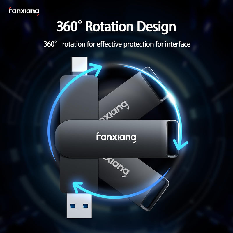 fanxiang 512GB Fast External SSD Flash Drive Up to 2000MB/s USB3.2 Gen2, 2-in-1 Dual USB A +Type-C Drive, USB Memory Stick Solid State Thumb Drive for iPhone 15/16/Android/Windows/MacPC/Laptops
