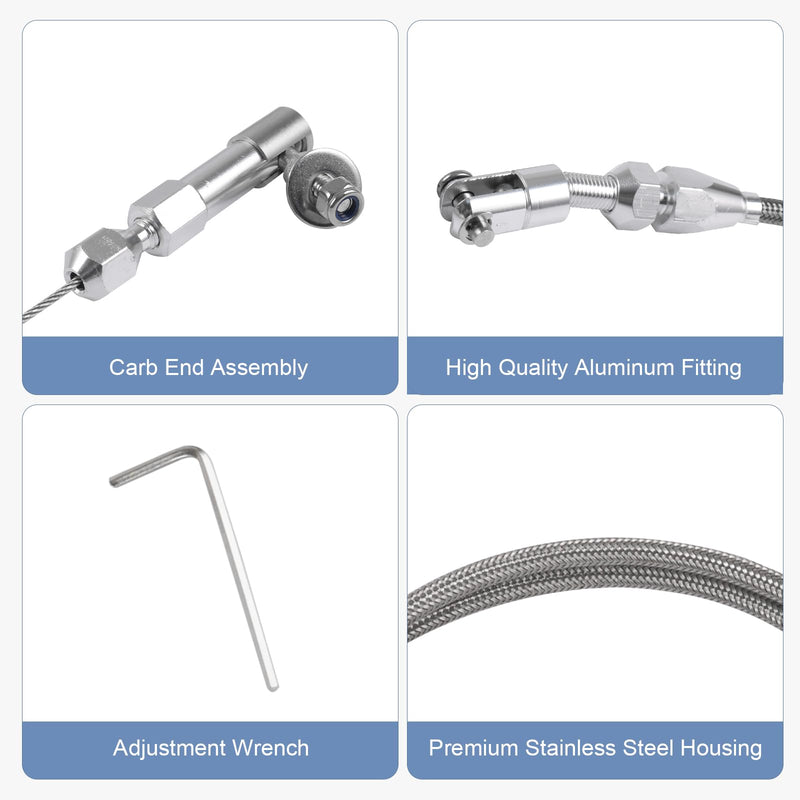 24'' Throttle Cable Stainless Steel Braided Covering Locking Kit With Aluminum Fitting & Ferrule, 24 INCH Adjustable Automotive Replacement Accelerator Cables (MY017-24IN)