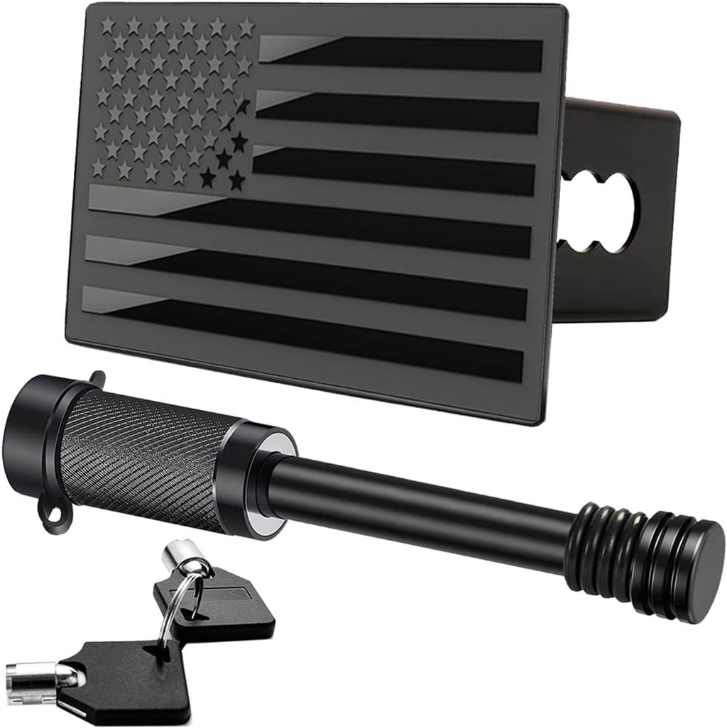 American Flag Metal Trailer Hitch Cover for 2 inch Receivers（with 5/8-Inch Pin Diameter Trailer Hitch Lock ） (Black) black