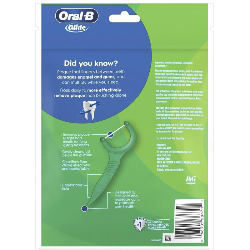 Oral B Glide Dental Floss Picks, Complete With Scope Outlast, Mint, 75 Count, Pack Of 6 NEW Version