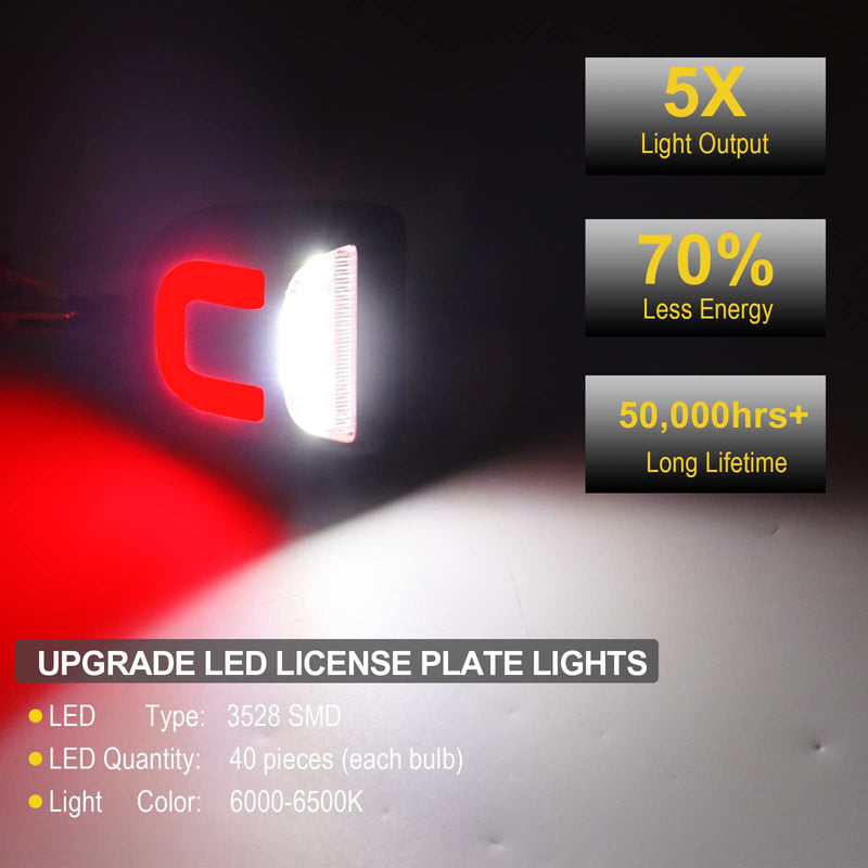 R&F Auto Red U-shaped LED License Plate Lights Compatible with Silverado & Sierra 1500 2500 3500 HD/Avalanche/Tahoe/Suburban/Traverse/Yukon/Yukon XL/Escalade & ESV/EXT Pickup Tag Lamp C, Red Tube