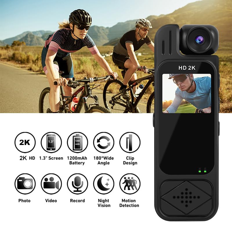 Mini Body Camera HD 2K 10 Hrs Portable Video Recorder with 180° Rotatable Lens Wearable Camcorder with Night Vision & Motion Detection &Photo Police Body Cam with Audio Sound for Sport/Delivery/Travel