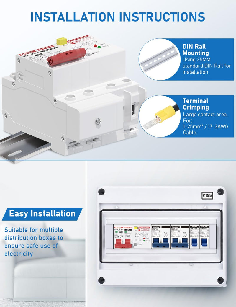 DIHOOL 50 Amp GFCI Breaker for Hot Tub Disconnect, 50A Miniature Circuit Breakers 240V with Panel Surge Protector