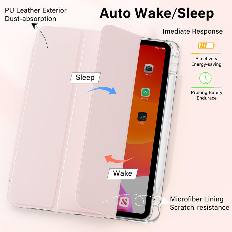 Kenke Case for iPad (A16) 11th/10th Generation 11''/10.9'' (2025/2022) | with Built-in right Side Pencil Holder，Shockproof Cover with Clear Back Shell，Anti-Yellow，Auto Wake/Sleep (Pink) Pink