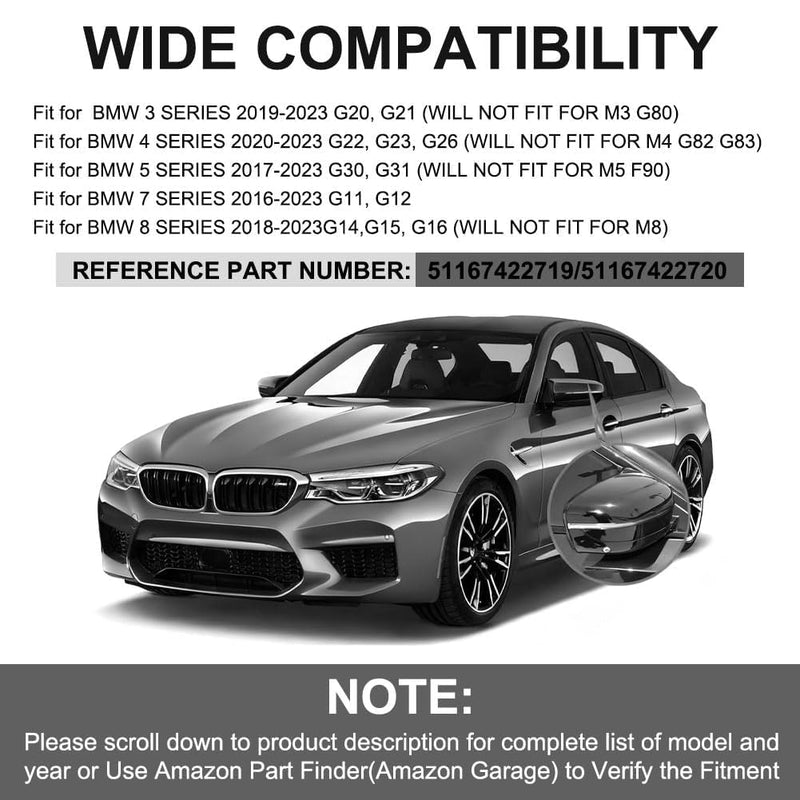 Gloss Black Car Side Mirror Cover Caps Replacement Compatible with BMW 2017-2022 G20 G21 G30 G31 G11 G12 G14 G15 G16 Left Driver Side Right Passenger Side Black G20