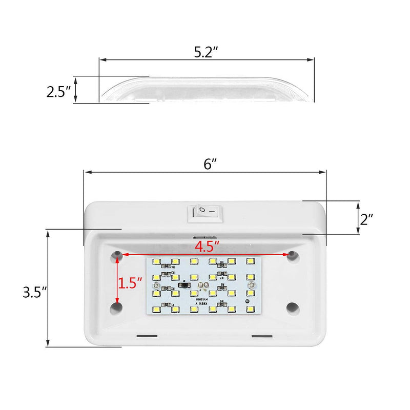 Partsam Rectangle LED Porch Light with On/Off Switch, RV Exterior Utility Light Fixture Cover Replacement for Motorhome Campers, 12V, 5th Wheels, Clear and Amber Lenses Removable White Base