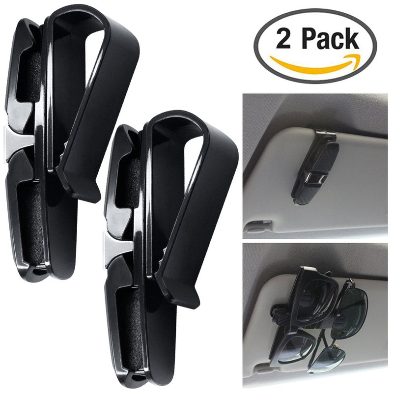 2 Pack Glasses Holders for Car Sun Visor, Sunglasses Eyeglasses Mount with Ticket Card Clip - Black
