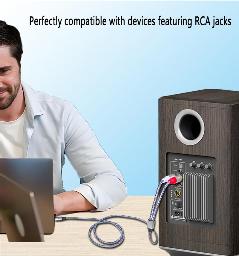2-in-1 Combo USB-C to RCA Audio Cable 3.3FT & 6.6FT with DAC Chip, Hi-Fi Digital to Analog Adapter Cable for iPhone,Smartphones, Tablets, Laptops, Gaming Consoles to Stereo System. 3.3FT+6.6FT Combo