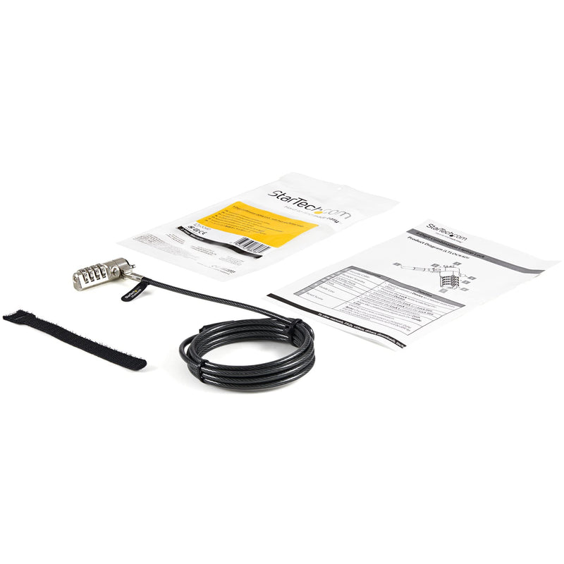StarTech.com 6.6ft (2m) Laptop Cable Lock - 4 Digit Combination Laptop/Desktop Security Cable Lock for K-Slot Devices/Computers/Monitors - Portable Anti-Theft Vinyl Coated Steel Cable Lock, TAA 6.5 ft (2m) w/Swivel Hinge