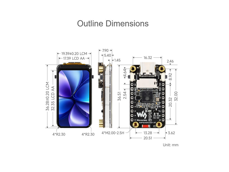 ESP32-C5 Development Board with 1.47inch LCD Display | RISC-V 32-bit Processor, 2.4GHz/5GHz Wi-Fi 6/BLE5/Zigbee 3.0/Thread Support, 172×320 262K Color Display, 4MB Flash
