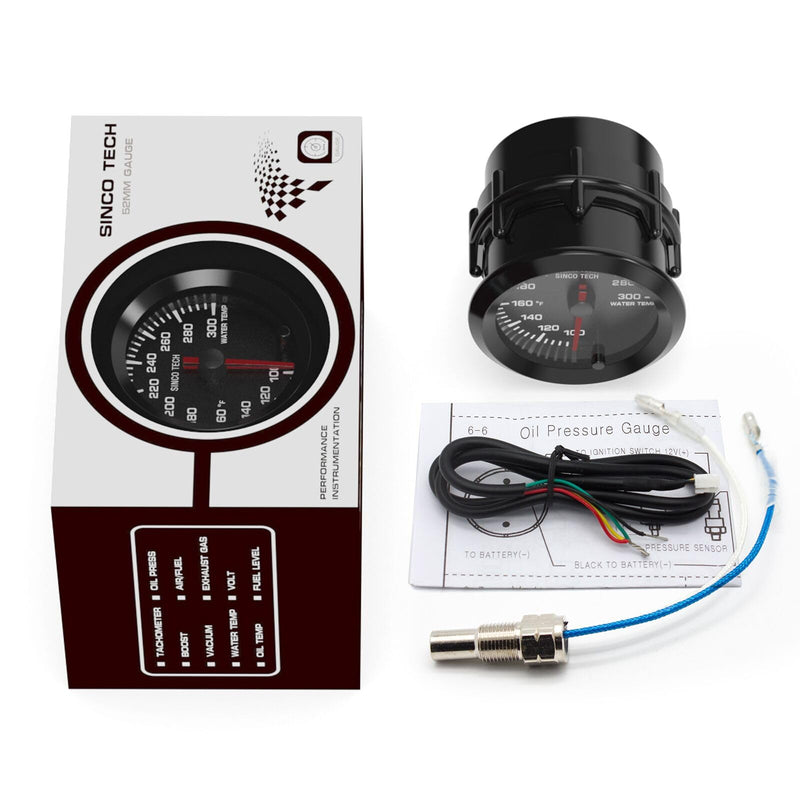 7 Color Gauge Kit 2" 52mm Automobile Backlight Pointer Car Meter with Sensor (Water Temp F) Water Temp F