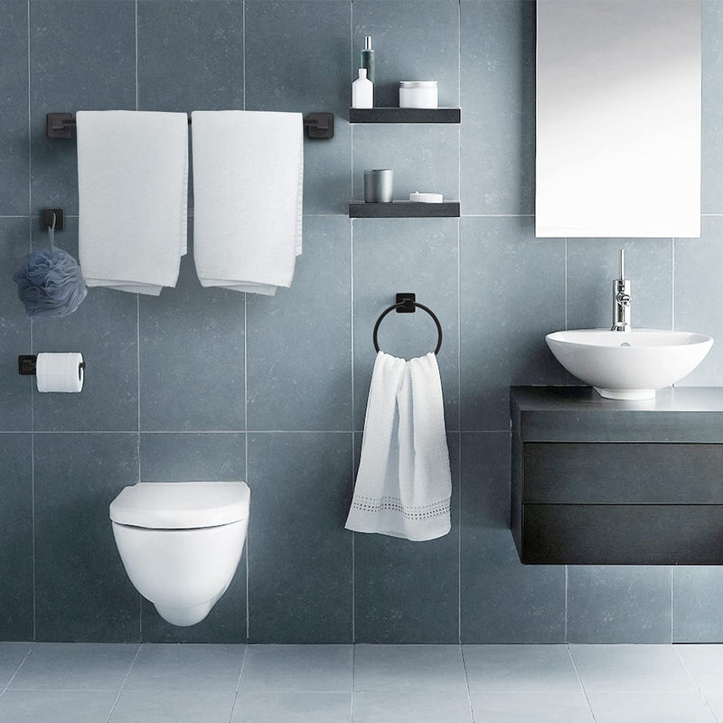 Bathroom Hardware Set 4 Pieces,Stainless Steel Matte Black Towel Bar Set, Includes 24In Towel Bar, Towel Ring, Robe Towel Hooks,Toilet Paper Holder, Bathroom Towel Rack Set 24Inch