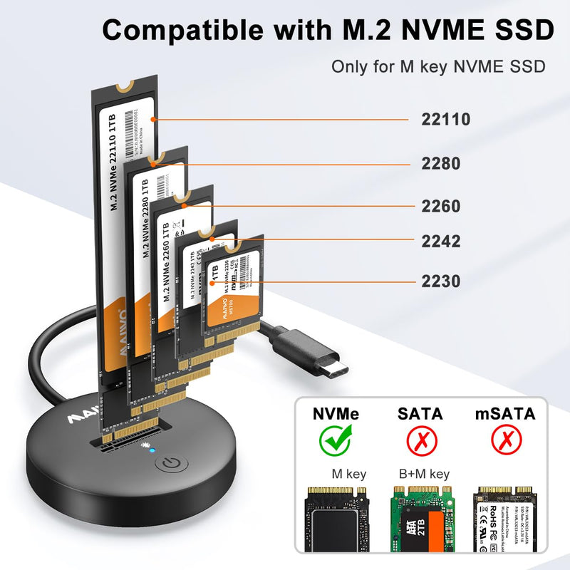 MAIWO M.2 NVMe SSD Docking Station, PCIe SSD Dock to USB C Adapter, USB3.2 GEN2x1 10Gbps Speed with UASP Trim, 4TB Capacity, Tool Free, Plug and Play USB-C Port NVMe Dock