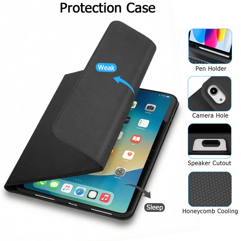 for iPad 11th/10th Gen Case with Keyboard,Folio Keyboard Cover with Pencil Holder, Detachable Keyboard for iPad(A16) 11th/10th-Black