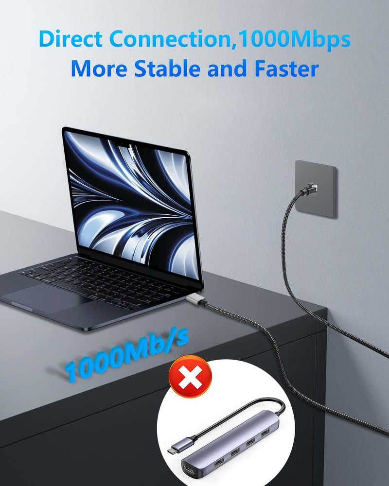CERRXIAN USB A to Ethernet Cable 6.5 FT, Gigabit RJ45 LAN to Type A Adapter, Directly Connected Cat Network Cable Converter to Type A Cable Compatible for Laptop, Desktop PC, Switch, TV Box USB A to Gigabit Ethernet