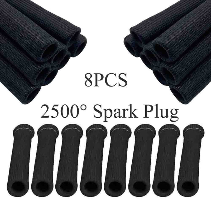 8pcs 2500° Spark Plug Wire Boots Heat Shield Cover Wire Boots Wrap Protector Sleeve For LS1/LS2 SBC BBC 350 454 Car Truck (Black) Black