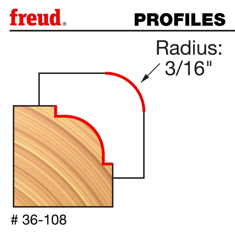 Freud 36-108: 3/16" Radius Beading Bit with 1/4" Shank
